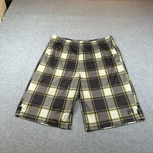Nike Drawstring Elastic Shorts Boys XL 13-15 Yrs Black Yellow  Plaid‎ NOTE